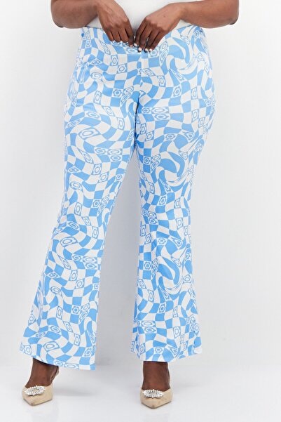 ASOS بنطلون نسائي واسع الساقين مطبوع بالكامل، أزرق فاتح