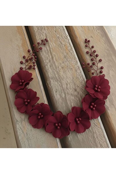 florista atelier Şifon Çiçekli 4 Yapraklı Incili Gelin nişan kına söz Tacı lo...