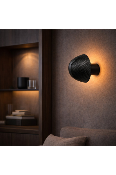 MOİRA مصباح حائط منقوش بنمط ريفي من ديكور، مصباح حائط أسود غير لامع مع قاعدة G/9، PETEK-16180-E