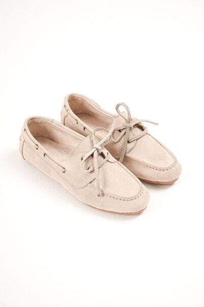 Artgoo Women's Beige Suede Daily Casual Classic Lace-Up Detail Loafer Ballet Shoes