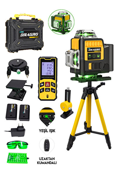 Dragro Lazer Metre + 16 Köşe Yeşil Lazer Hizalama Terazi 360° Mıknatıslı Çant...