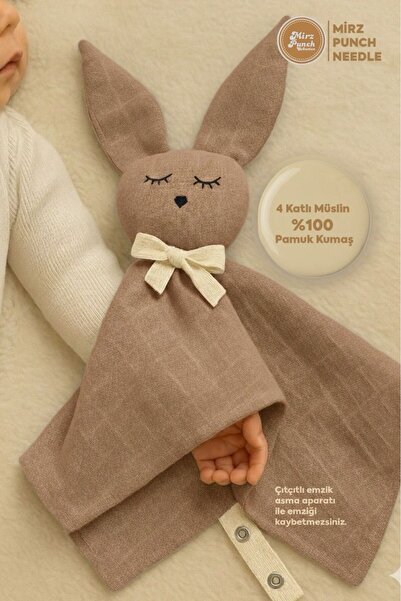 ANP MODA TASARIM %100 Pamuk organik Müslin uyku arkadaşı doğal kumaş emzik takma aparatlıdır bebek emzik askısı