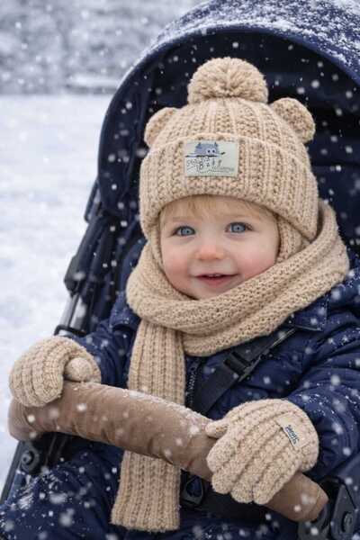 Kitti İÇİ PAMUK ASTARLI KULAK DETAYLI ERKEK BEBEK ATKI BERE ELDİVEN TAKIMI