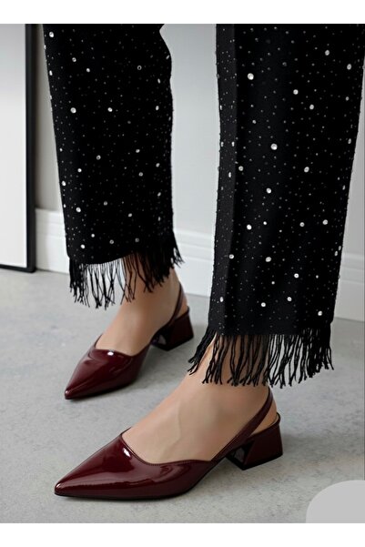 İZCE MODA Women's Heeled Pointed Shoes Burgundy Patent Leather