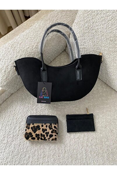 ÇANTA Cat Bag Black 3-Piece and Wallet Set