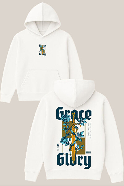 RawNox سويت شيرت جريس جلوري ديزاين أبيض للجنسين قصة فضفاضة 3 Thread Ş مبطن با...