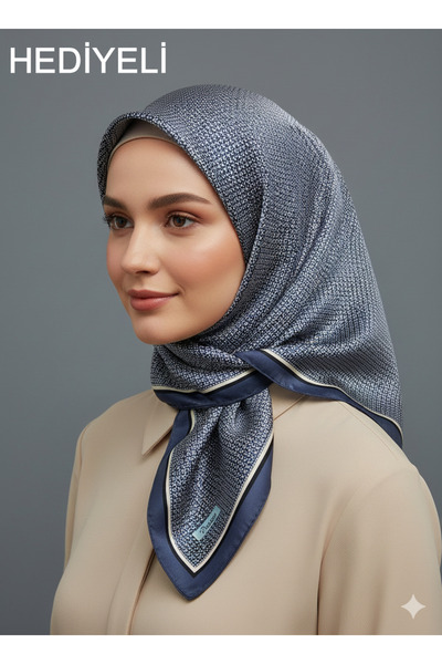 Picasso İpek Görünümlü Lacivert Kristal Eşarp – Twill Şık Tasarım 90x90