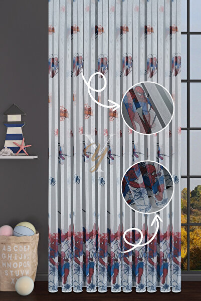 YUNİLLA Baskılı Kurşunlu Grek Tül Perde Çocuk Örümcek