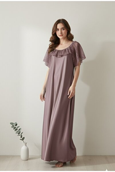 Maison Emarat Premium Satin Night Gown with Lace Detailing