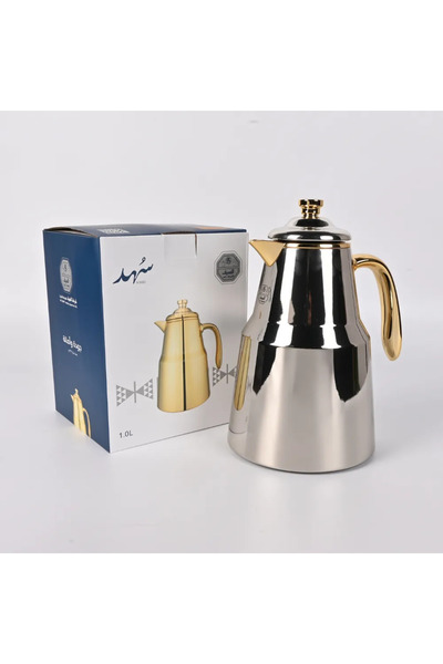 Generic 1-liter thermal thermos for tea and coffee, stylish and elegant, keeps drinks hot or cold, easy to carry - Nickel Gold