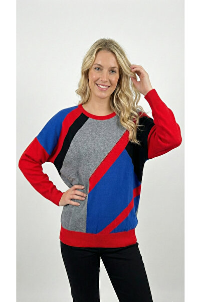 Sibel Günay Butik Grey-Red Stone Detailed Knitwear Women's Sweater