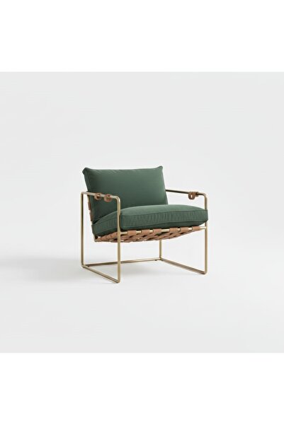 SLLER Modern Metal İskandinav Berjer Antrasit Yeşil Kumaş, Şerit Detaylı, Gol...