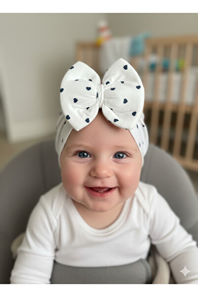 Laria Küçük Kalp Baskılı Fiyonklu Bebek Çift Kat Bone