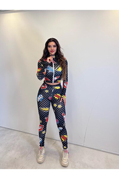 pink life طقم ثلاثي مكون من جوارب طويلة منقوشة باللون الأسود وبلوزة قصيرة