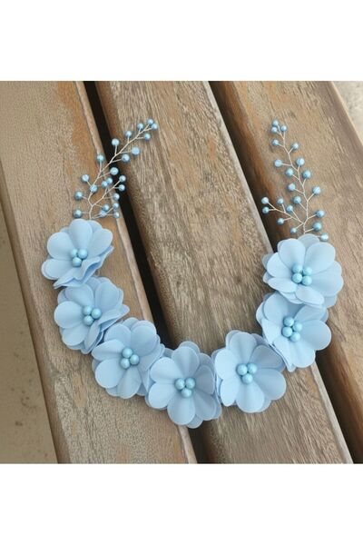 florista atelier Şifon Çiçekli 4 Yapraklı Incili Gelin nişan kına söz Tacı lo...