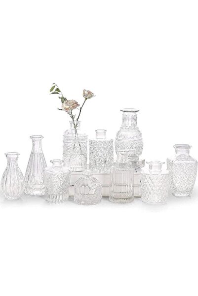 bros مجموعة مزهريات براعم زجاجية مكونة من 10 قطع - مزهريات صغيرة للزهور