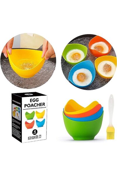 Promass Egg Poacher, 4 Pack Colorful Silicone Poached Egg Cooker with Extra Oil Brush