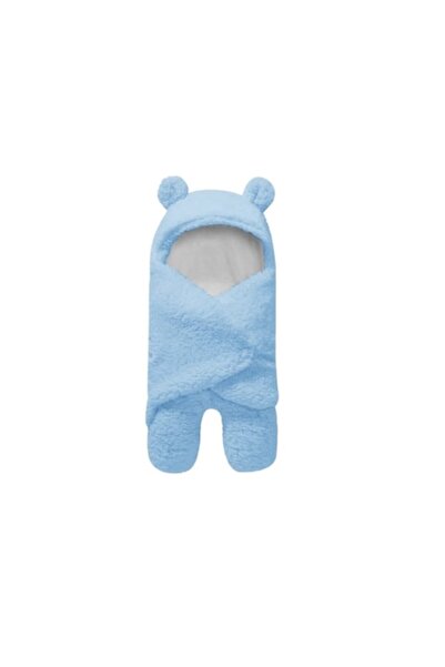 OEM Pătură pufoasă pentru bebeluși 0-6 luni, călduroasă, în formă de ursuleț pentru înfășat, albastră