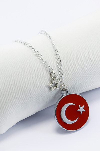 biuti Metal Kırmızı Türk Bayrağı Yıldızlı Zincirli Araba Dikiz Ayna Süsü, Yen...