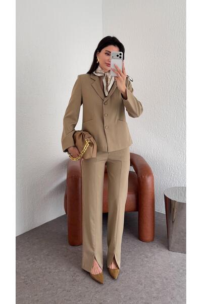 HAZELANNA Milky Brown Jacket-Pants Set