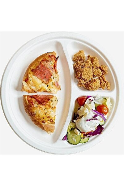 Promass Compostable 10-Inch 50-Pcs Heavy-Duty Quality Disposable 3-Compartment Paper Plates