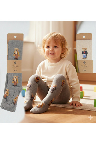 Minia Ayıcık Desenli Kışlık Yumuşak Kilotlu Çorap