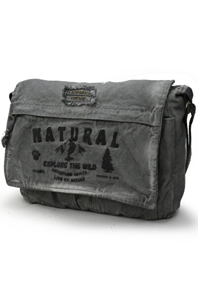 Cappadocia Vintage 4028 Gray Casual Shoulder Bag Cotton Canvas Messenger 15.6 Laptop School Travel Daily Vintage Retro