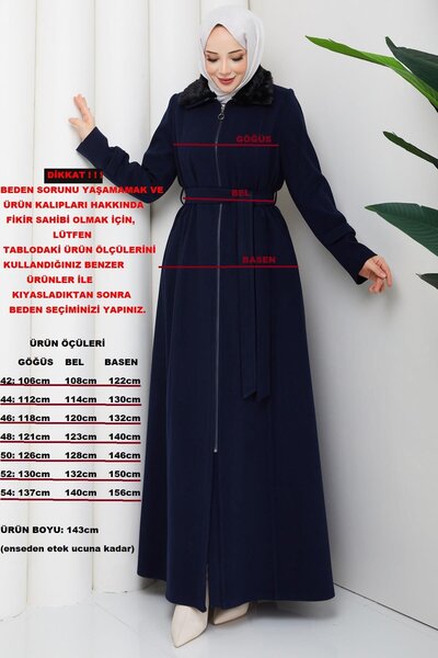 Günay Karaca Büyük Beden Kışlık Kaşe Kadın Lacivert Pardesü 2606