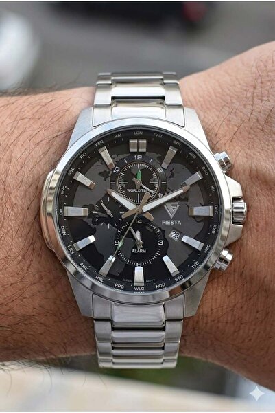 Fiesta Erkek Kol Saati | 45 mm Çelik Kasa, Çelik Kordon, Safir Cam, 5ATM Su G...
