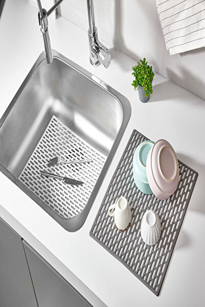 Rotanev Yeni Nesil Dikdörtgen Silikon Lavabo Buzluk Matı 33x28 cm Antrasit Si...
