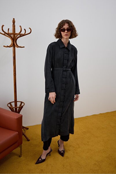 Hilay Emosh Britli Düğmeli Uzun Tunik SİYAH