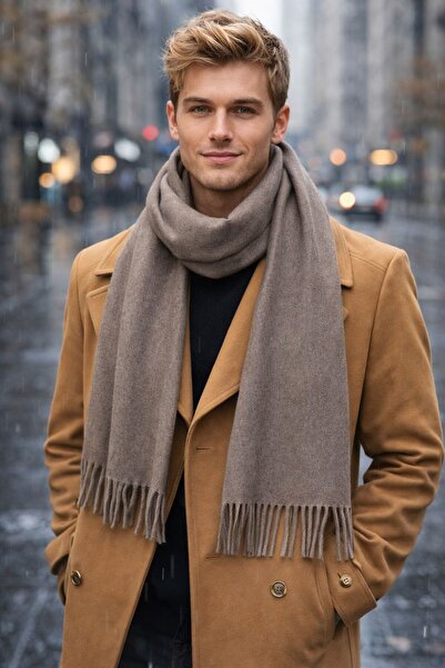 MARBERRY Mink Wool Cashmere Tasseled Men's Scarf 180X33 cm