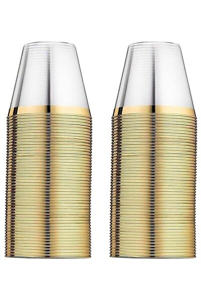 Beauenty 100 Gold Plastic Cups 9 Oz Clear Plastic Cups