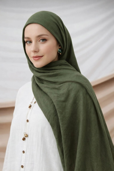 AMİNENESİL Aminesil 100% Cotton Comfort Shawl Green Color