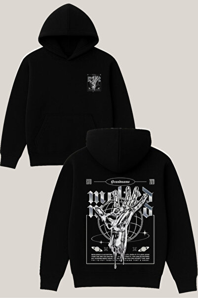 RawNox سويت شيرت ميلتس ديزاين أسود للجنسين قصة فضفاضة 3 Thread Ş مبطن بالصوف ...