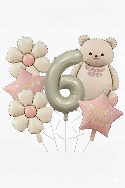 ÇITIPITISTORE Retro krem ayı papatya folyo balonlu yaş balon set