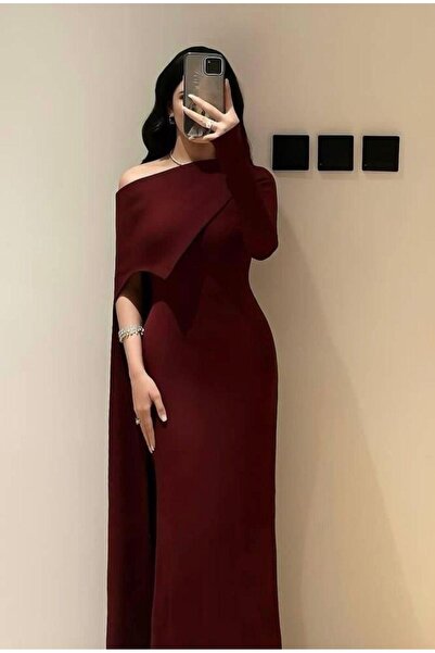 hind fashion فستان سهرة عودي ناعم بكتف واحد – خامة كريب باربي