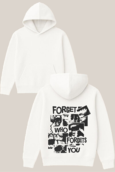 RawNox Forget Who Design White Unisex Oversized 3 Thread Ş Fleece-Lined K Hoo...