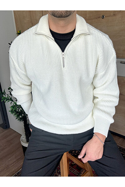 blucombin Oversized Half Zipper Sweater Thick Knitted