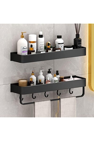Promass 2PCS Bathroom Shower Rack, 15.7 inch Black Bathroom Wall Shelf (2 Tier)