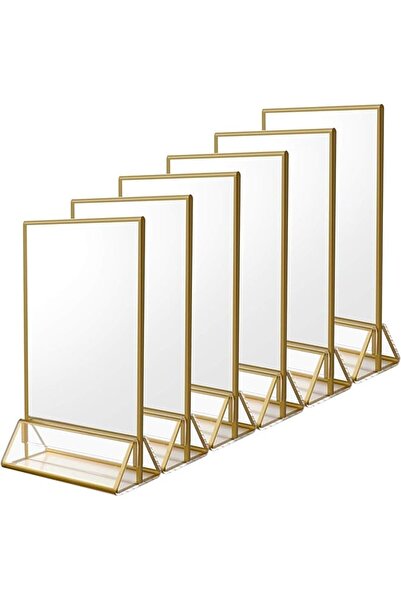 The Bros 6 قطع من حوامل أرقام طاولات الزفاف المصنوعة من الأكريليك الشفاف مقاس 5 × 7 بوصات مع حواف ذهبية