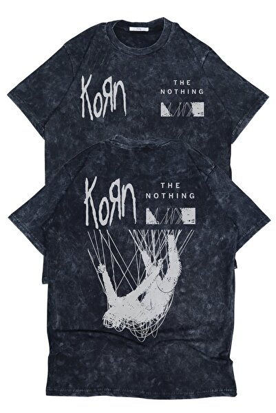 Fuddy Moda Unisex Korn the Nothing since Printed Washed T-Shirt, Oversized Rock Band Themed Retro Tee Shirt