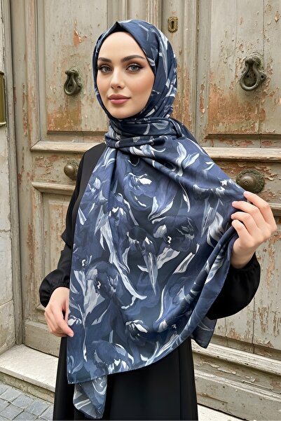 İmajButik Navy Blue İpekhan Soft Digital Cotton Shawl