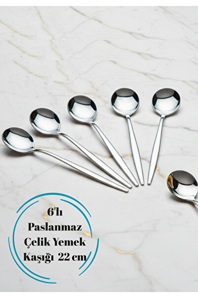 BRE HOME 6’lı Paslanmaz Çelik Yemek Kaşığı 22 cm – Ayna Parlaklık, Dayanıklı ...