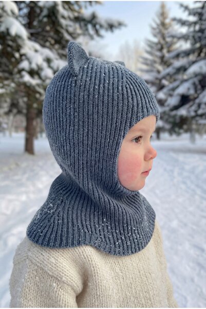 Babily Bebek Çocuk Kulaklı Triko Balaklava Yumuşak Kışlık Bere Kar Maskesi