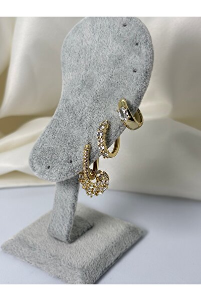 divakse طقم أقراط فولاذية من ثلاث قطع مرصعة بحجر الزركون على شكل قلب ذهبي اللون