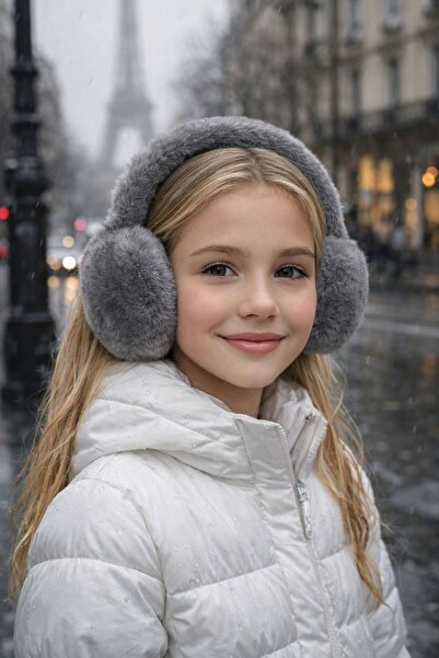 MARBERRY Căști pentru fete din pluș cu textura moale, gri închis, 8-14 ani