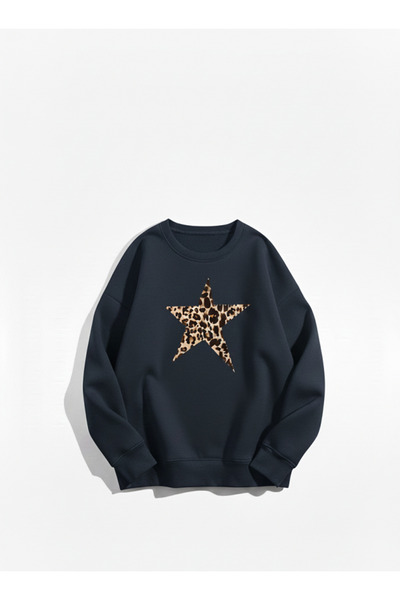 Mayer Butik Sweatshirt sa leopard uzorkom i zvezdastim printom, široki kroj