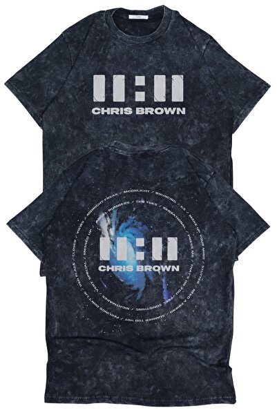 Fuddy Moda Unisex 11:11 Album Back Printed Washed T-Shirt, Oversized Chris Brown Themed Retro Tee Shirt