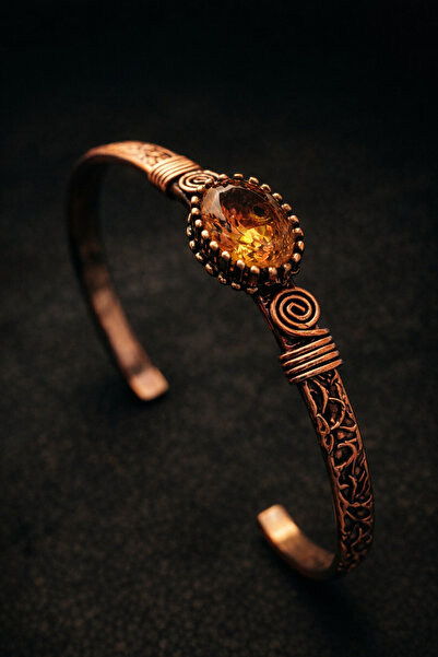 İyyaKee Kadın Bakır Bileklik Zultanit Taşlı Oval Model Kelepçe Bilezik